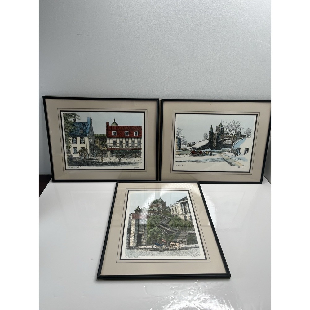 J. Rousseau Quebec City 3pc Lithograph Set Plate Signed Chateau Frontenac 14x11
